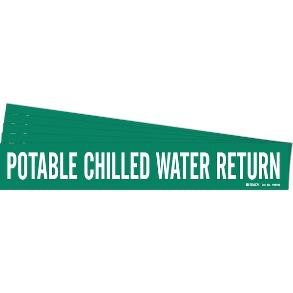 POTABLE Chilled Wtr Ret Pipe Marker Style 1 White on Green 1 per Card, 5 PK